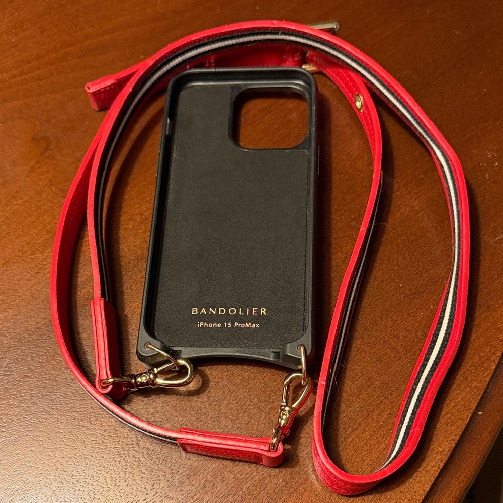Bandolier Red and Black Crossbody Strap Phone Case for iPhone 15 ProMax EUC